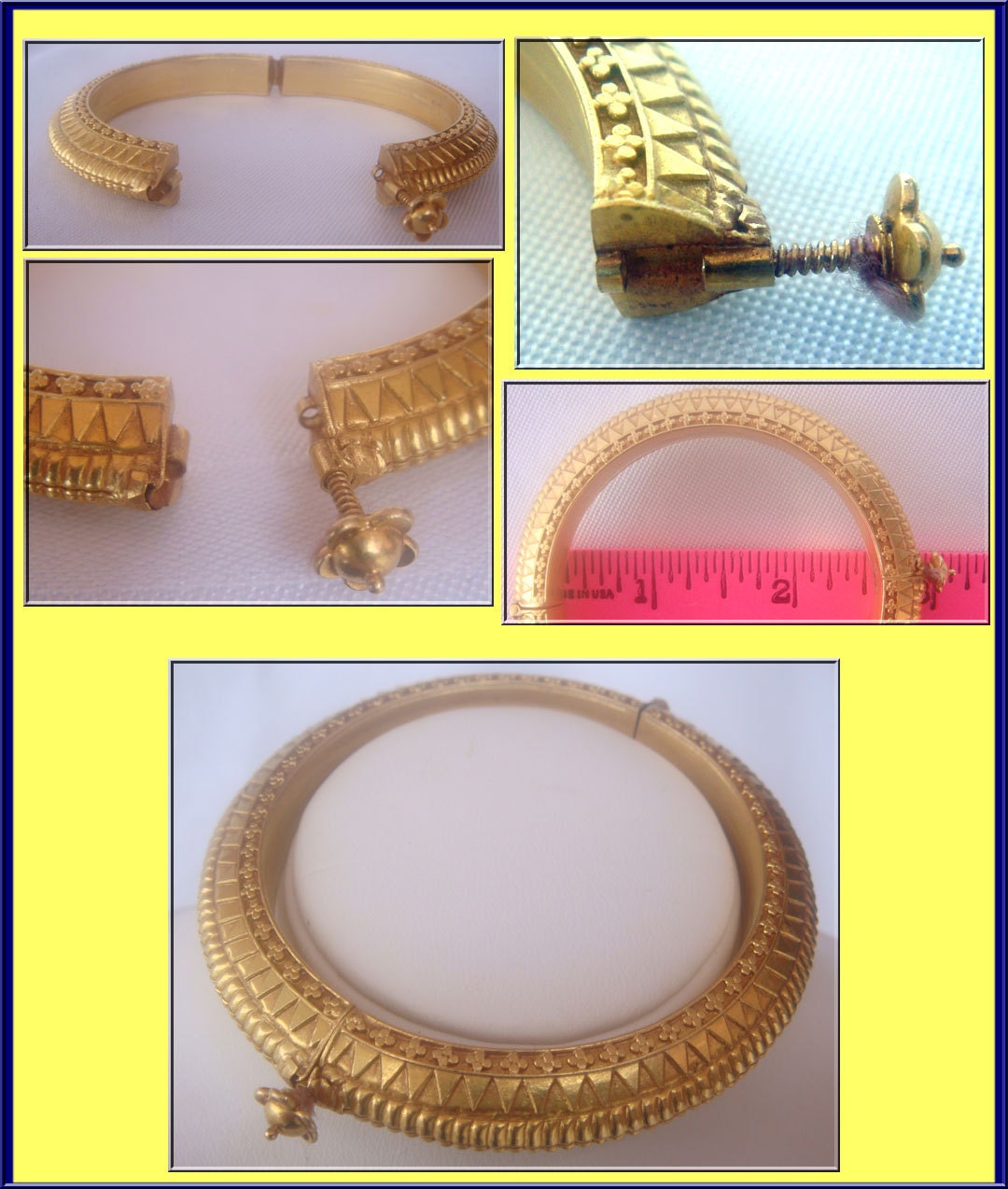 Antique 22k Gold Bangle Bracelet India Exquisite (3930)