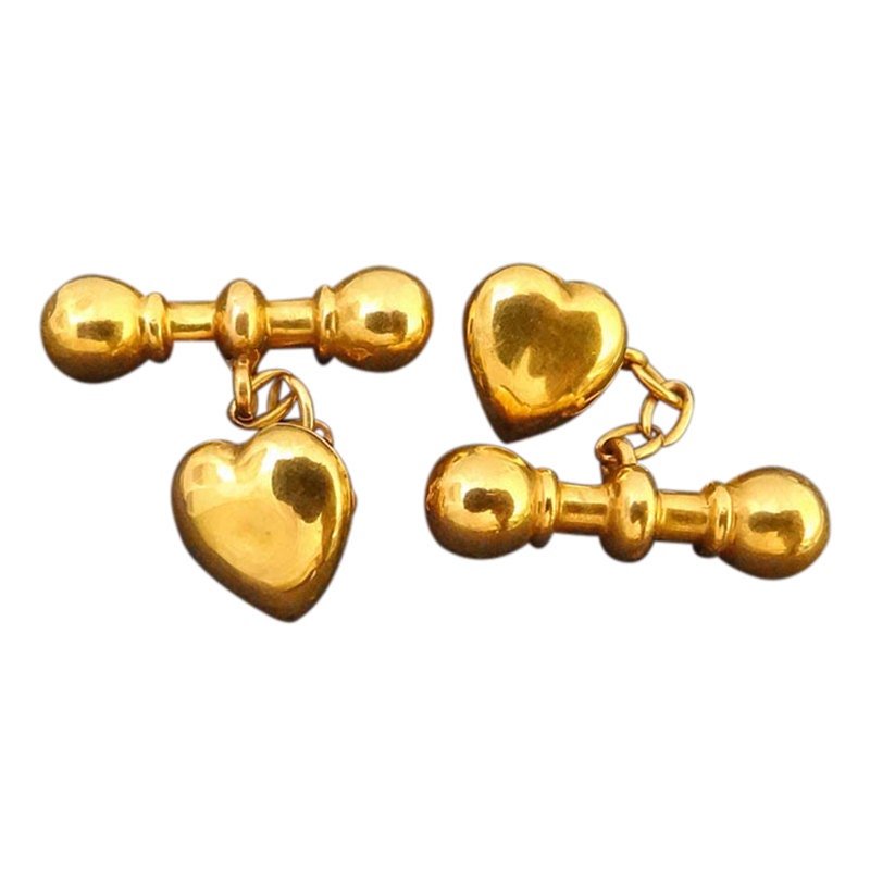 Romantic Heart Cufflinks Antique Early 20C Gold Unisex (5240)
