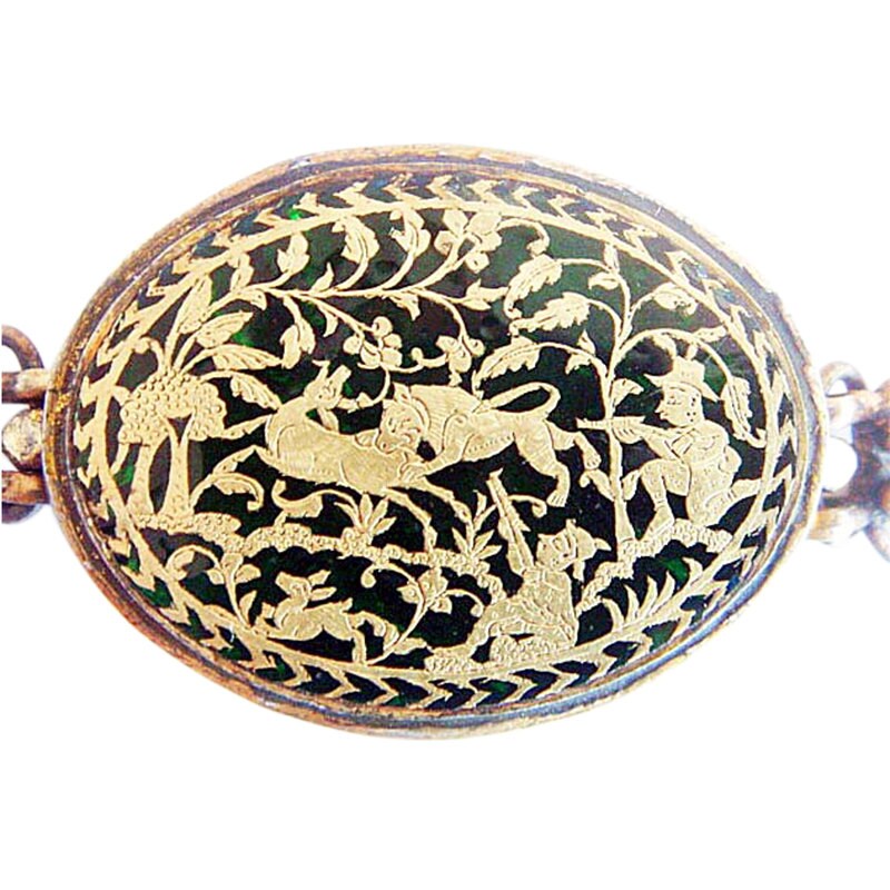 Antique 22k Gold Indian Armband / Pendant Thewa Work Deer  w Dog Unisex(4913)