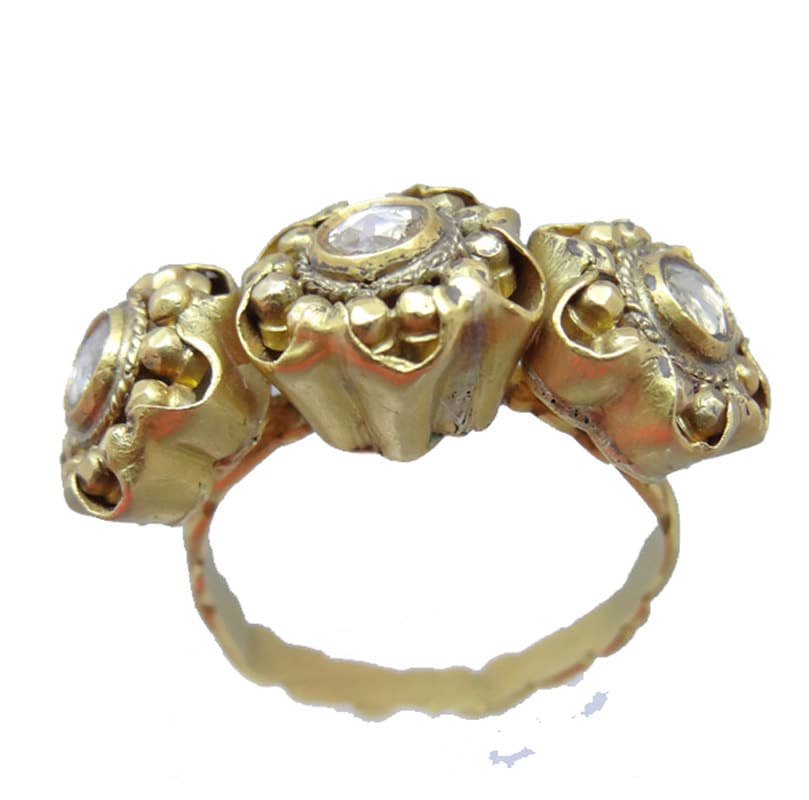 Antique Ring Gold Diamonds Flowers Fish Pisces India Unisex Man or Woman (5755)