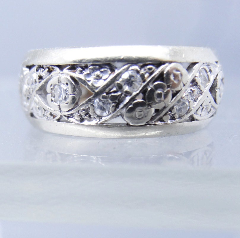 Vintage Wedding Band Diamond Gold Ring Retro Wedding Ring w Appraisal (5886)