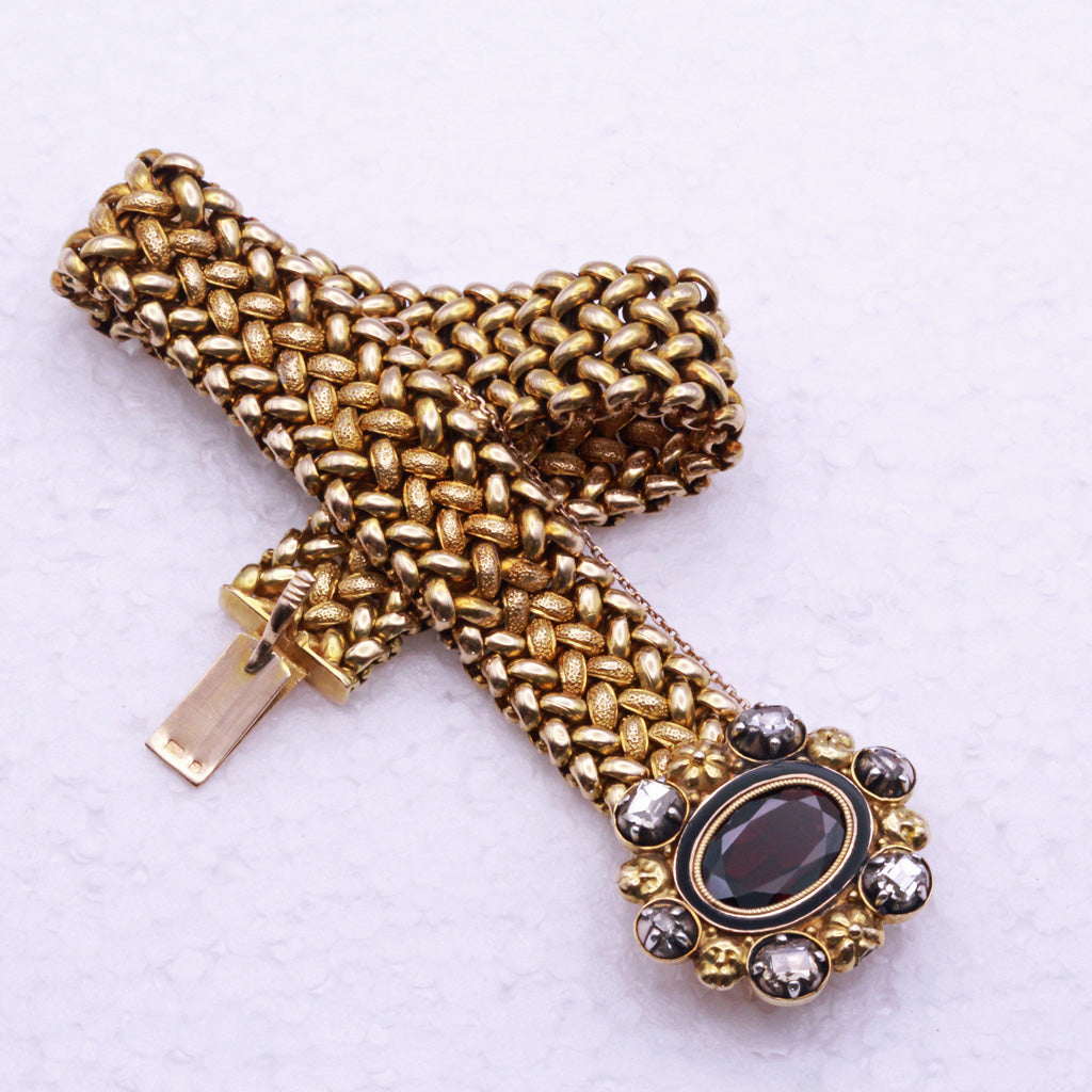 Antique Victorian Bracelet Bangle Gold Garnet Diamonds Austro-Hungarian (7198)