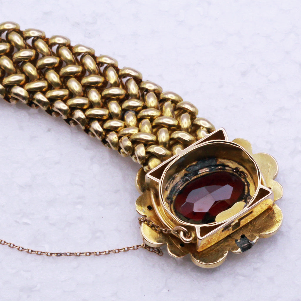 Antique Victorian Bracelet Bangle Gold Garnet Diamonds Austro-Hungarian (7198)