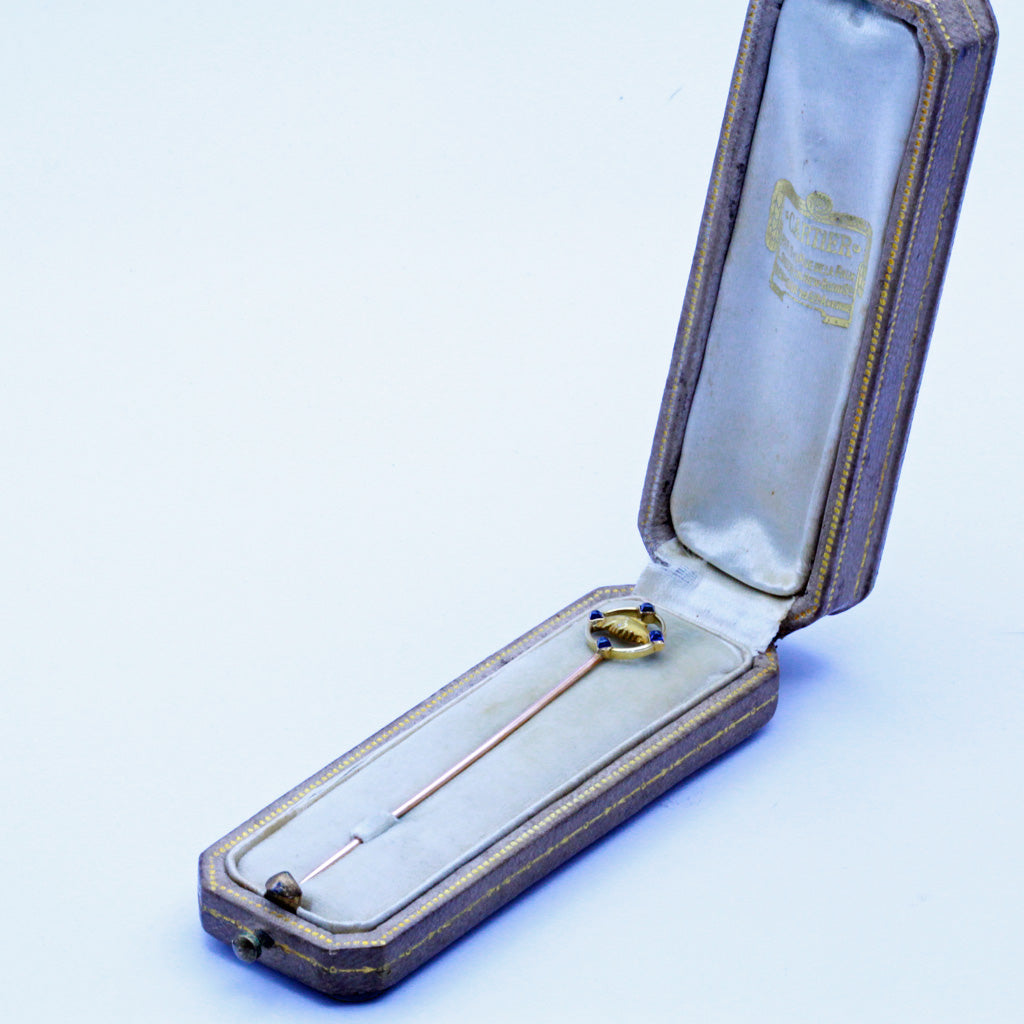 Cartier Antique Deco Stick Pin Friendship Gold Sapphires Orig Case Unisex(7203)