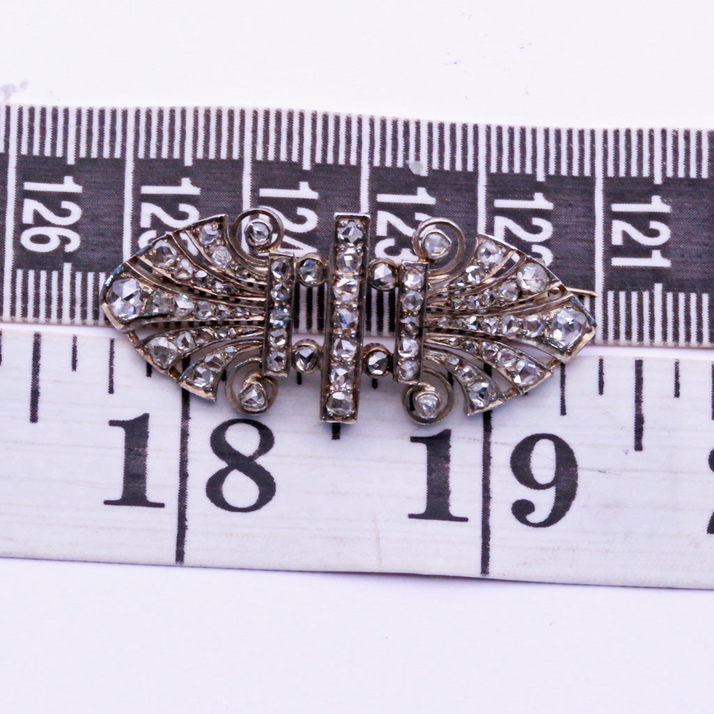 Antique Victorian Brooch Diamonds 18k Gold 800 Silver French Unisex (7225)