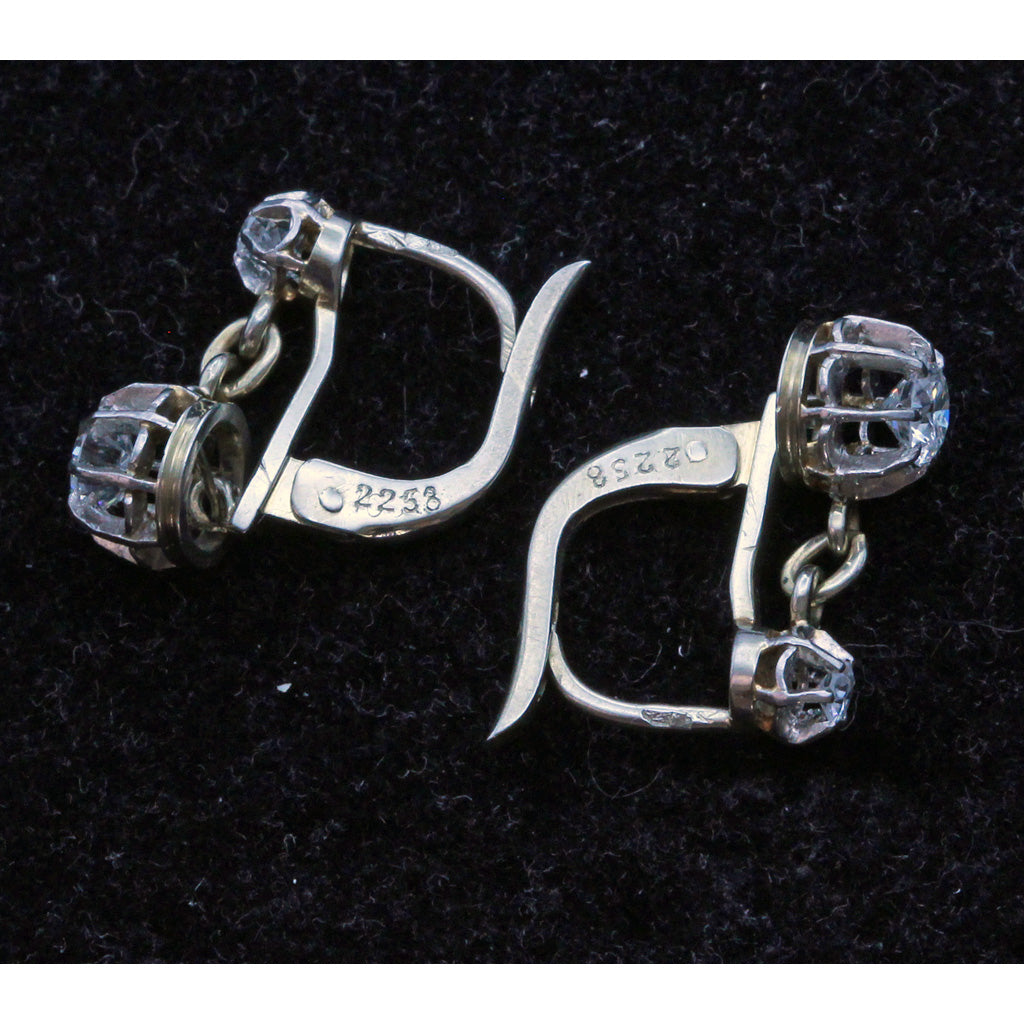 Antique French Dormeuse Earrings 18k white Gold and diamonds (7191)