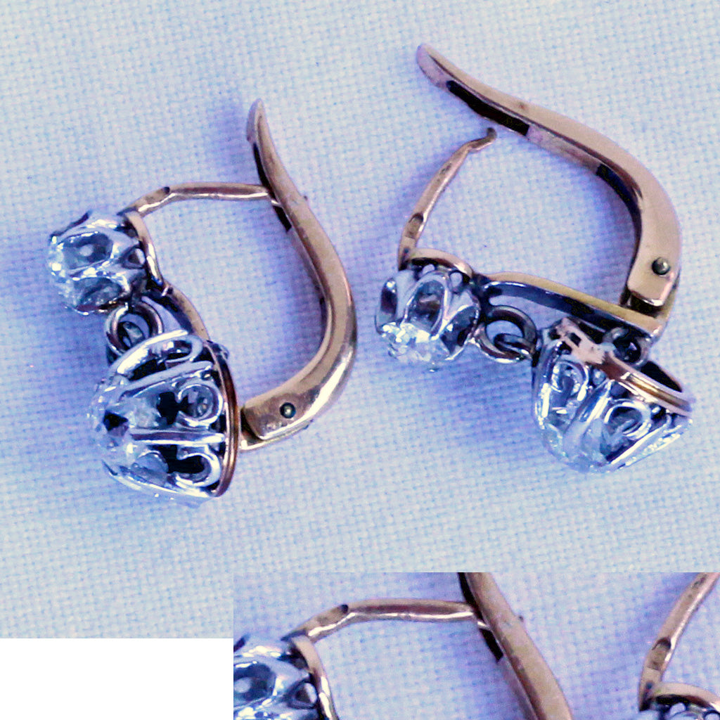 Antique Earrings 18k gold diamonds French dormeuse sleepers versatile (7237)