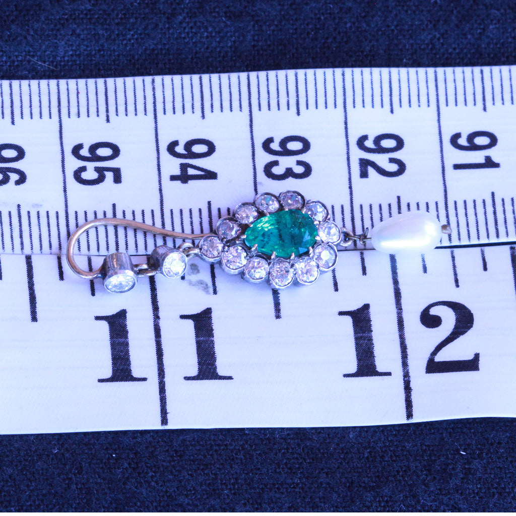 Antique vintage earrings emeralds diamonds pearls gold Ear Pendants (7255)