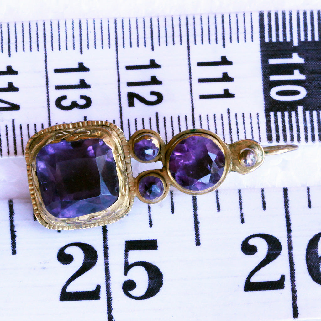 Antique Georgian earrings gold amethyst ear pendants Portuguese Iberian (7268)