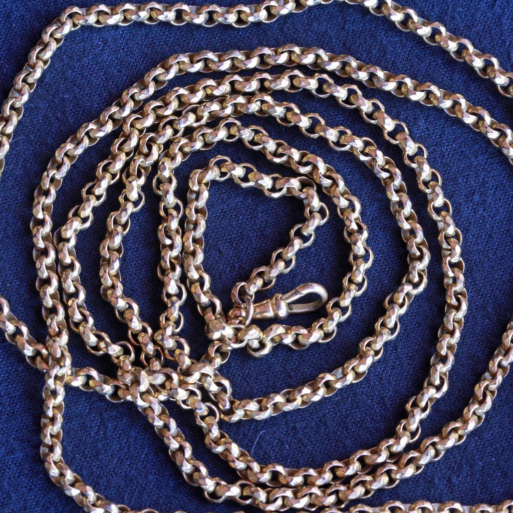 Georgian long chain necklace sautoir muff guard chain gold plated English (7272)