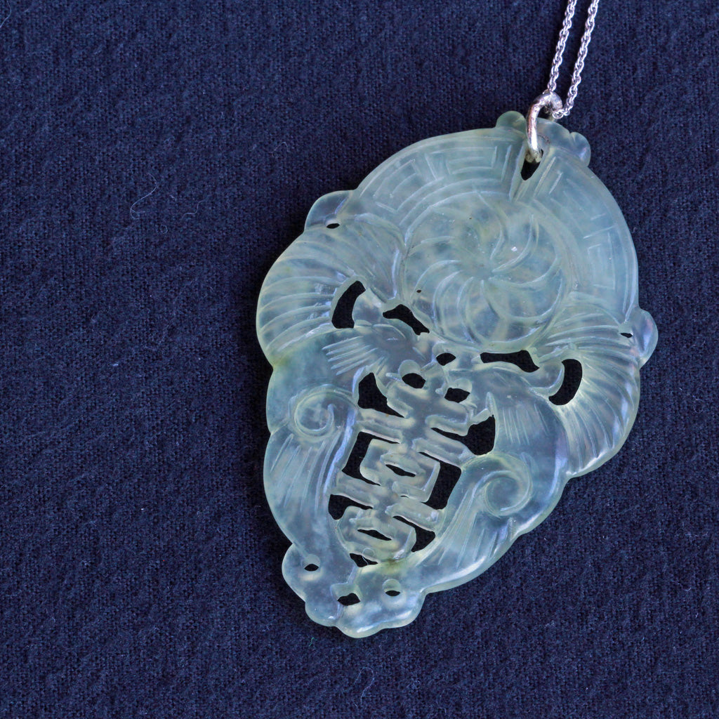 Antique Vintage celadon jade pendant carved Chinese natural jade (7264)