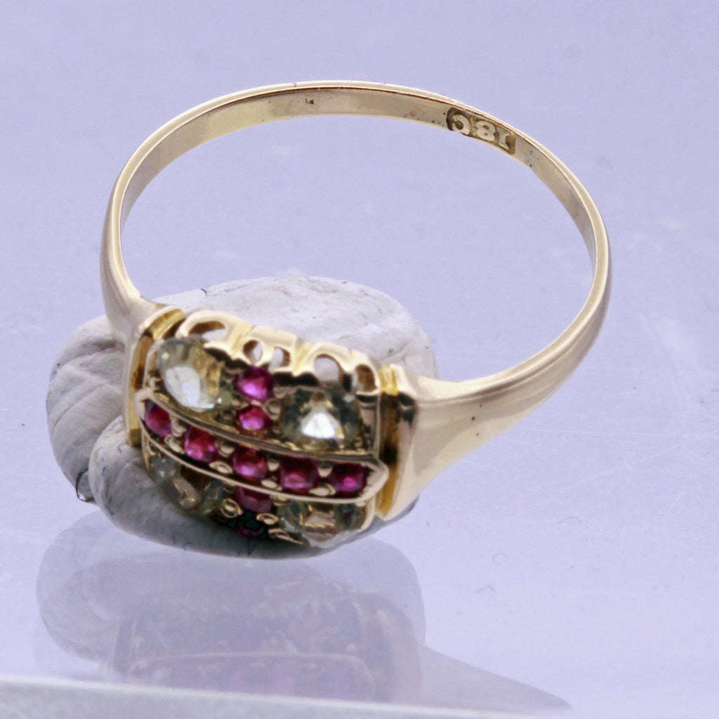 Antique Victorian Ring 18k Gold Rubies Peridot Cross Unisex Man or Woman (7216)