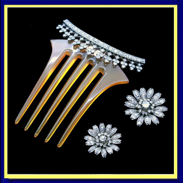 Matched Pair Antique Victorian Hair Combs Rhinestone embellishments Matched pair Victorian hair combs with rhinestone hair  main image 4