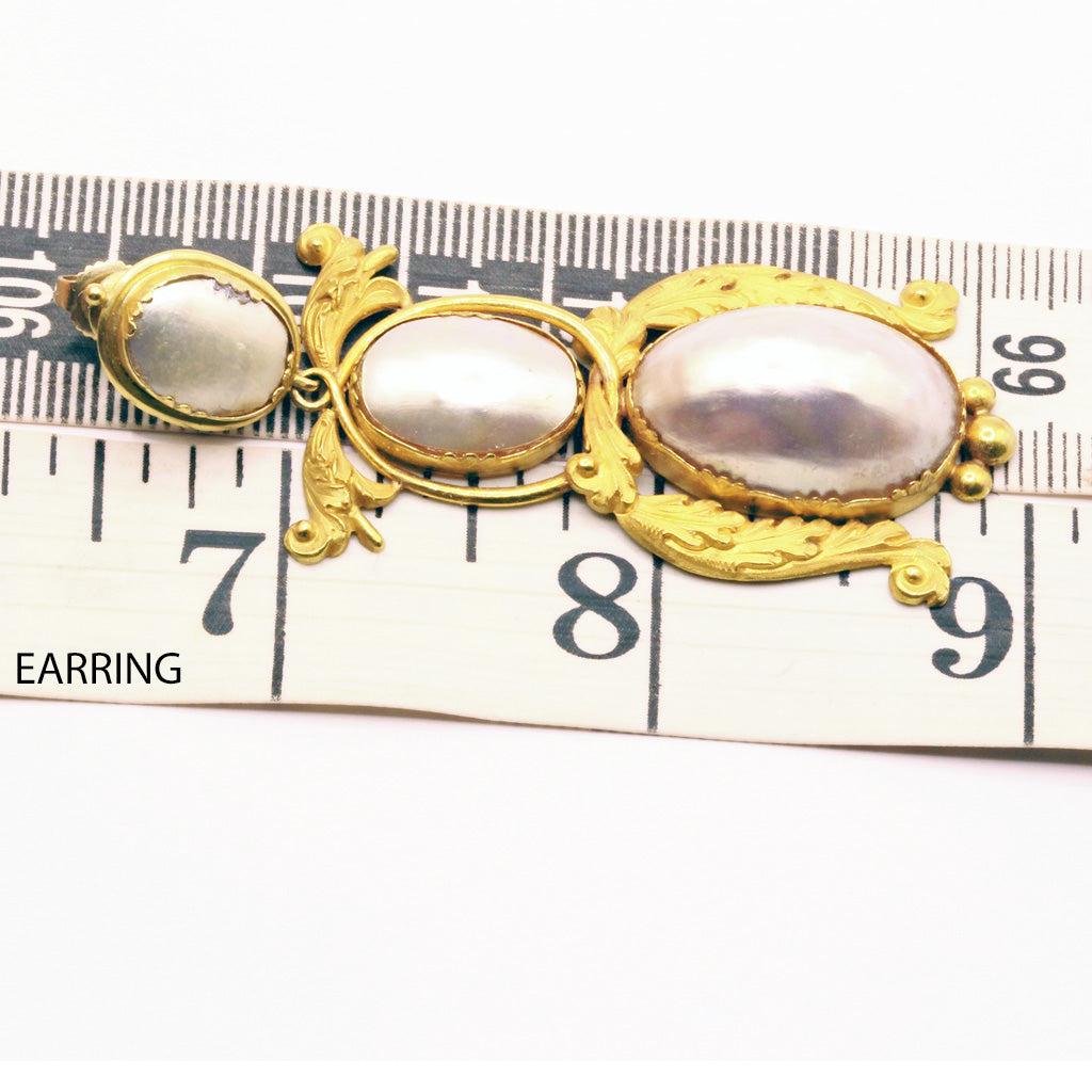 Antique Georgian Set Earrings Necklace Brooch Gold Coque de Perle Bride (7162)