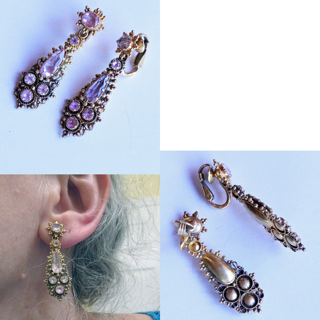 Georgian Set Gold Pink Topaz Earrings Bracelets Necklace Pendant Brooch (7166)
