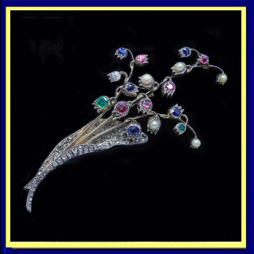 antique brooch en trembland gold diamonds sapphires rubies pearls emeralds