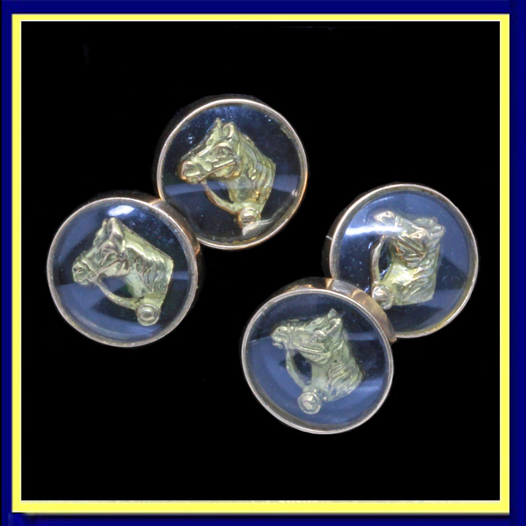 antique cufflinks gold horse heads Retro Unisex man's jewelry