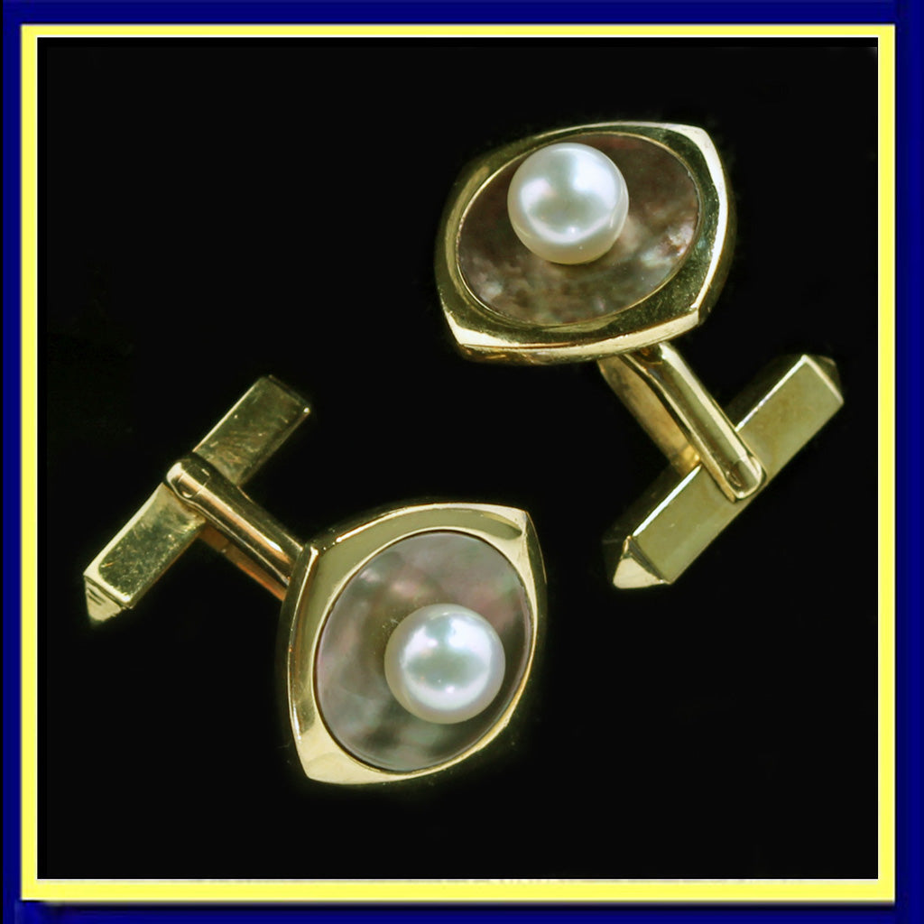 vintage Mikimoto cufflinks gold pearls man's jewelry unisex