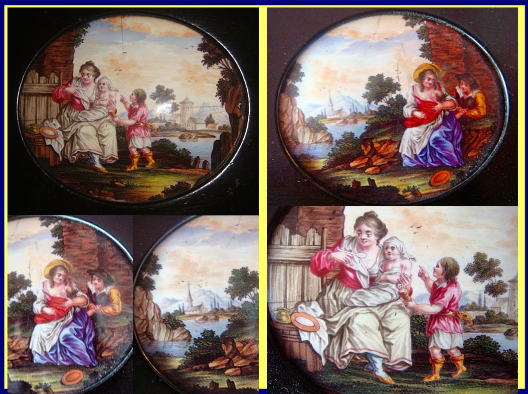 Pair Antique French Limoges Enamel Miniature Plaque Paintings 18C (4507)