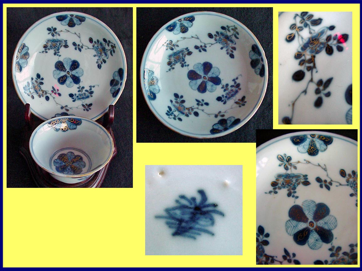 Antique Set Chinese Porcelain blue white Cup Bowl Saucer C1720 -1750 (3444)