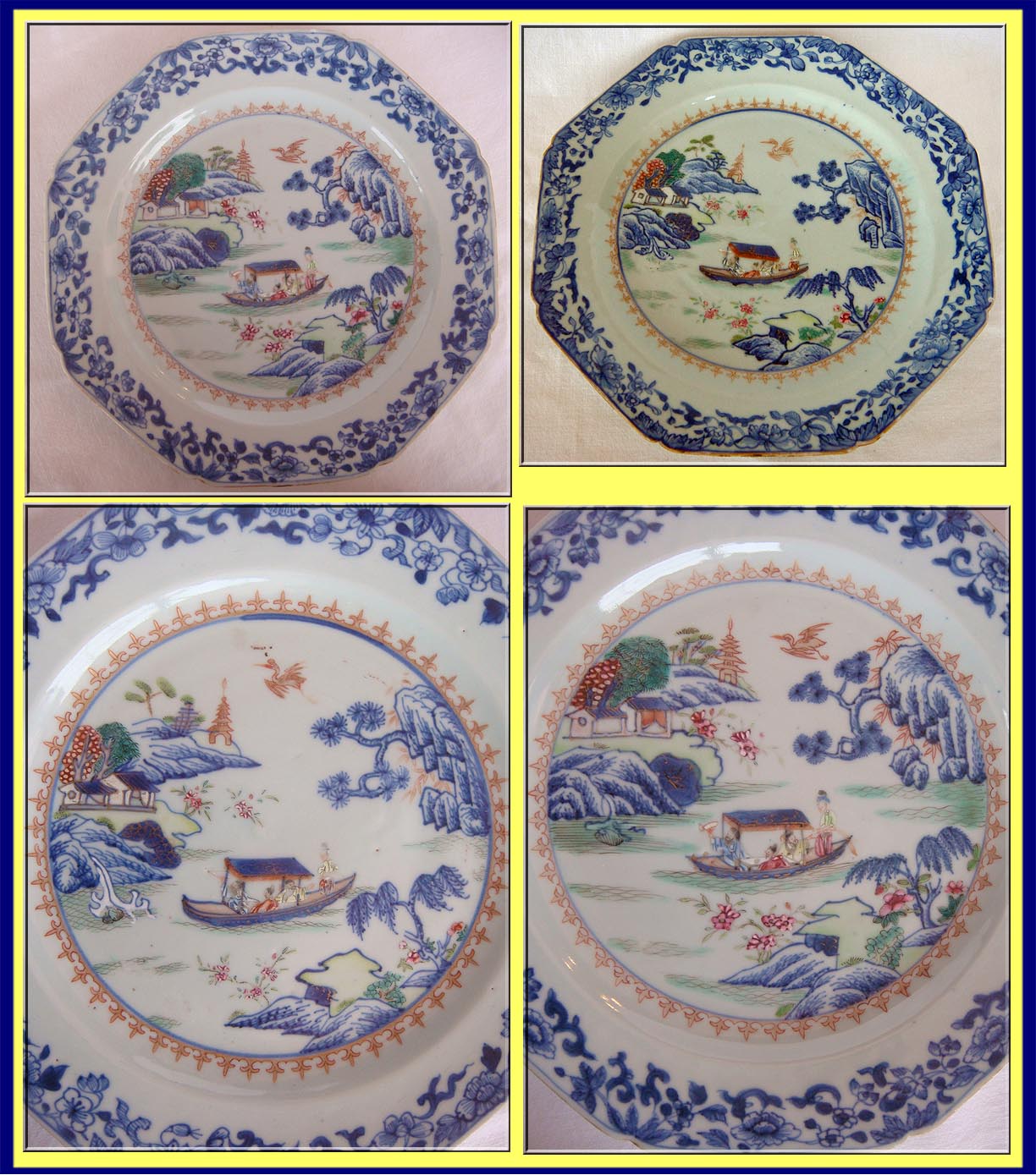 ANTIQUE CHINESE CERAMIC QIANLONG 18C PLATES - BLUE WHITE(4182)