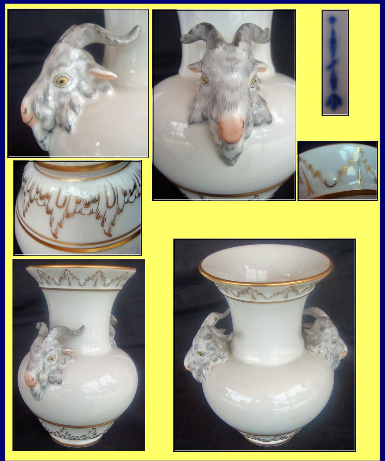 Antique KPM porcelain vase with Goat Rams Heads and raised gilding Berlin Royal (39)
