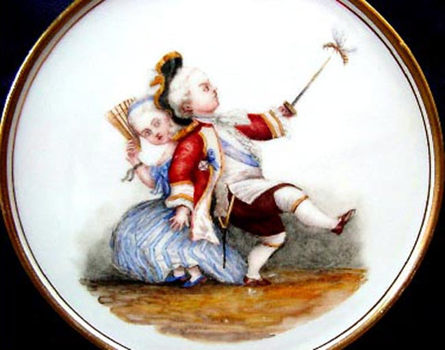 antique Meissen handpainted trivet children play bee