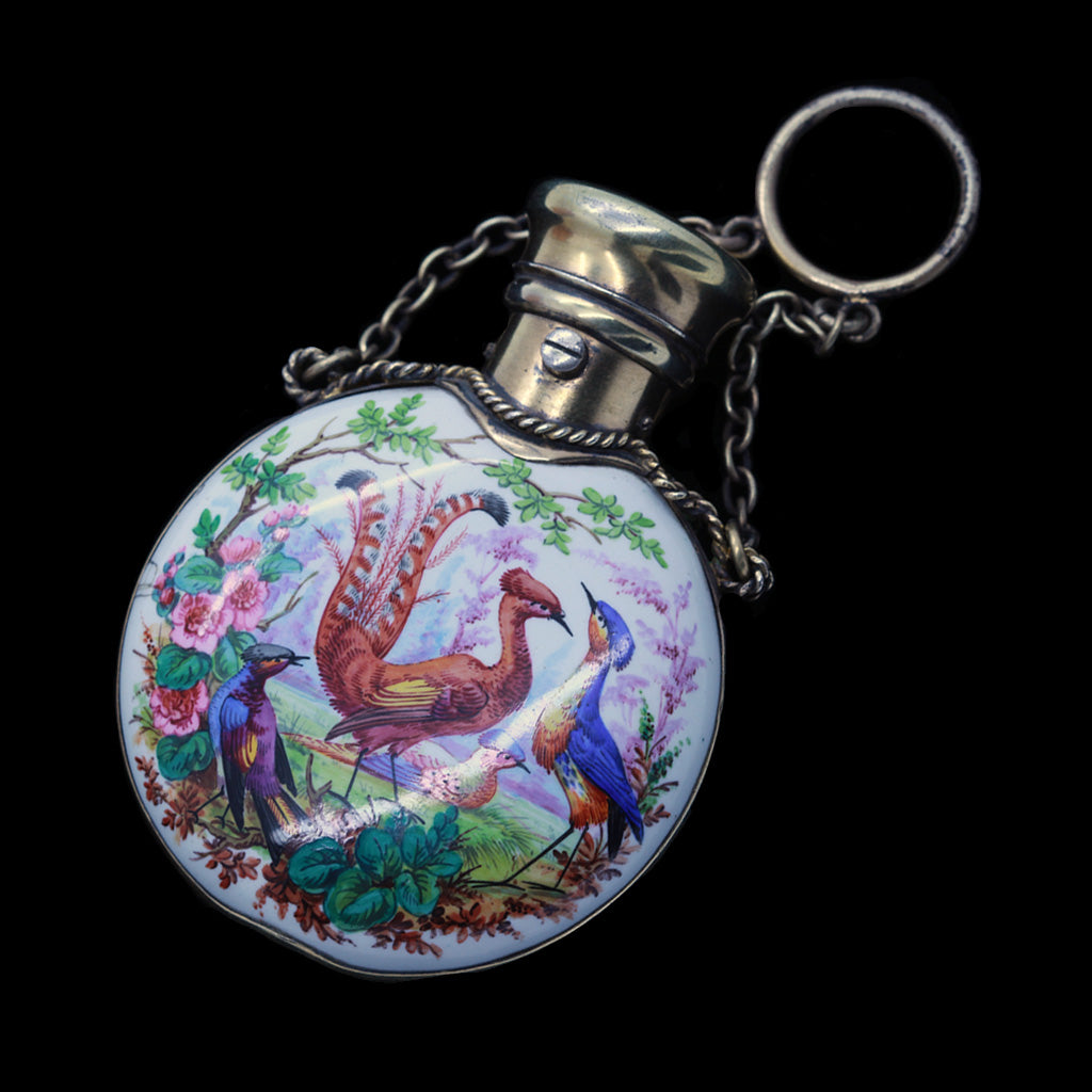 perfume scent bottle hand painted enamel chatelaine