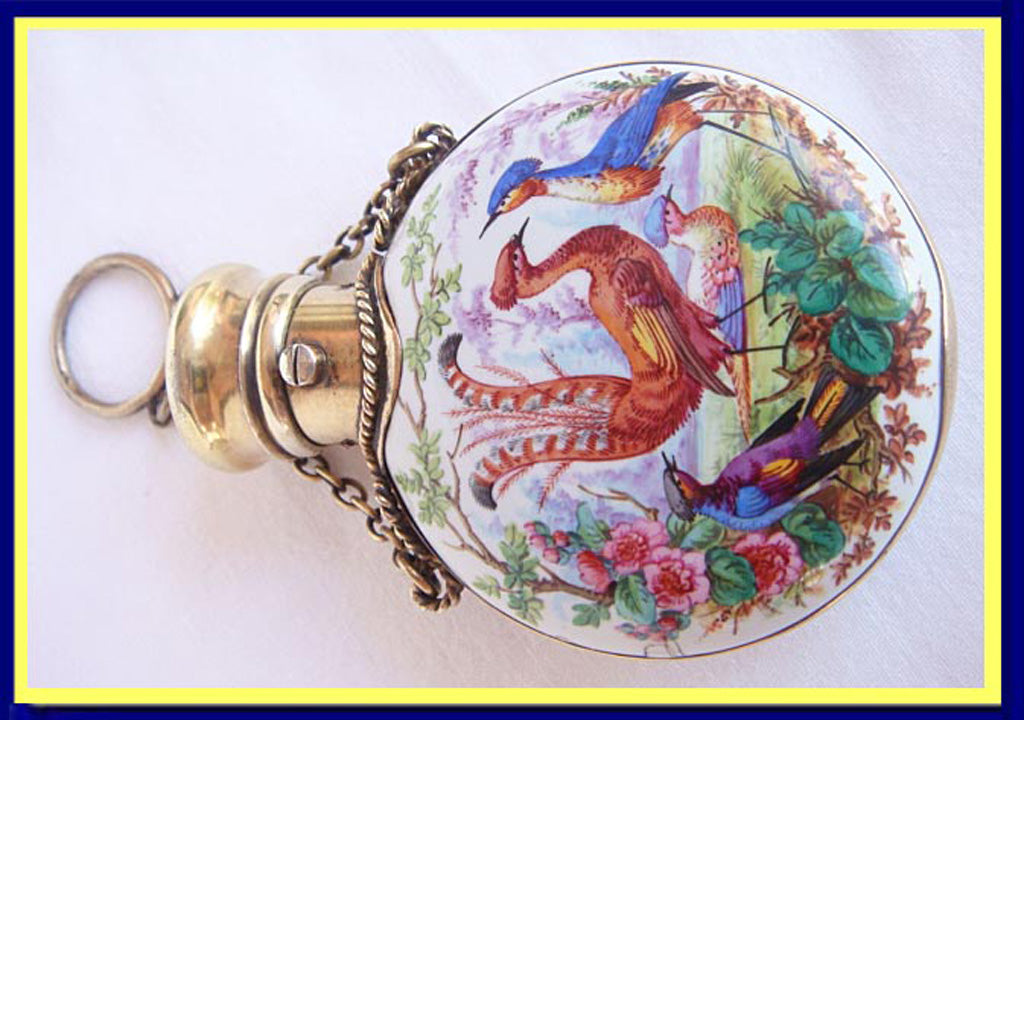 Superb Perfume Scent Bottle Hand painted Enamel Chatelaine  (2922)