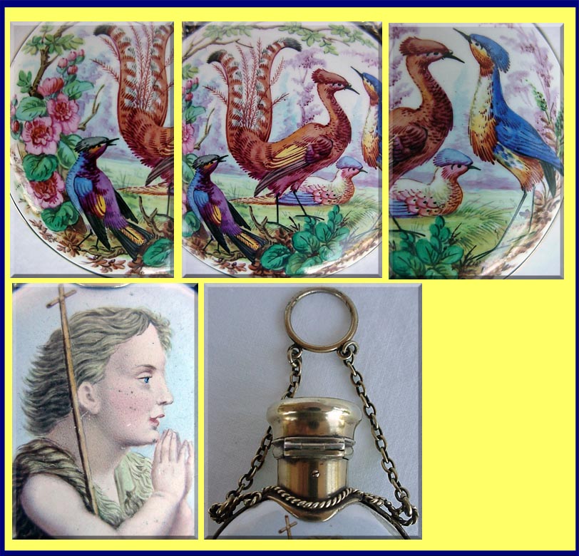 Superb Perfume Scent Bottle Hand painted Enamel Chatelaine  (2922)