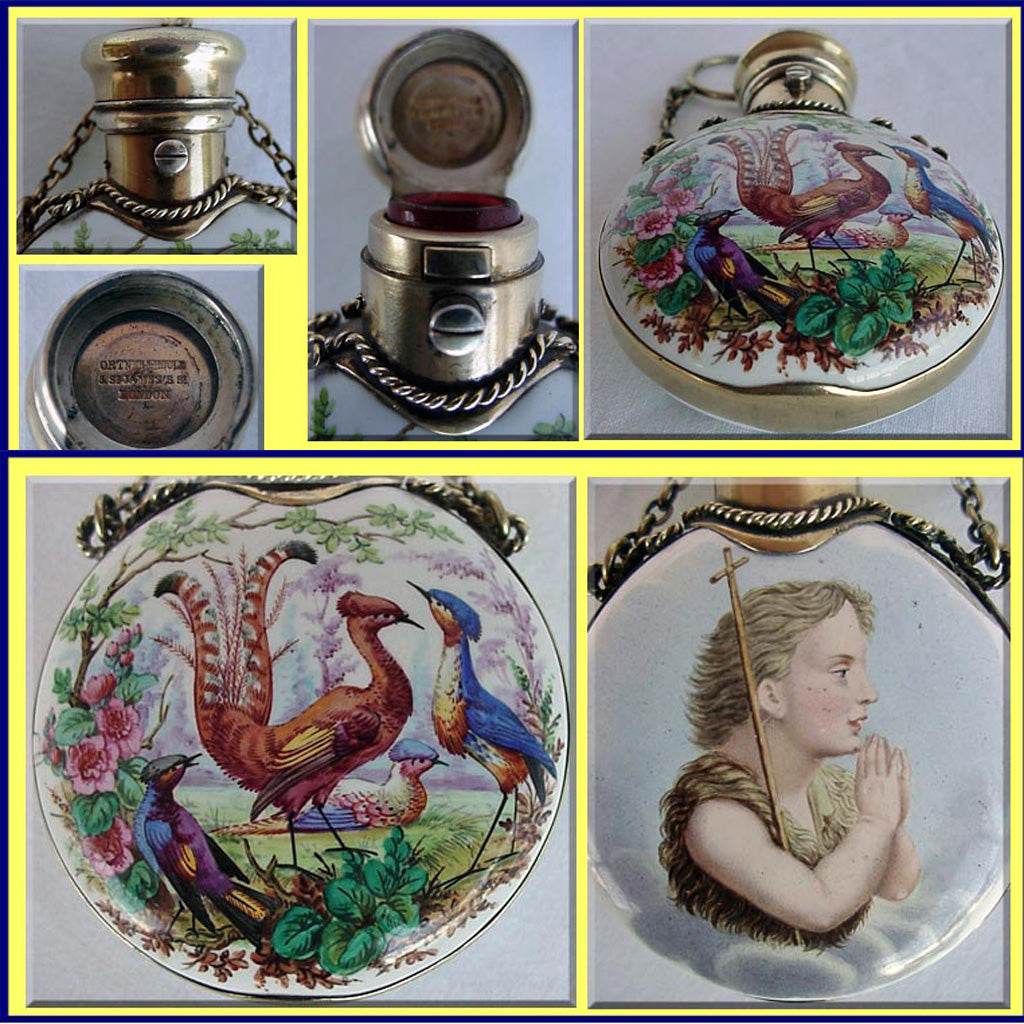 Superb Perfume Scent Bottle Hand painted Enamel Chatelaine  (2922)