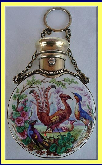 Superb Perfume Scent Bottle Hand painted Enamel Chatelaine  (2922)