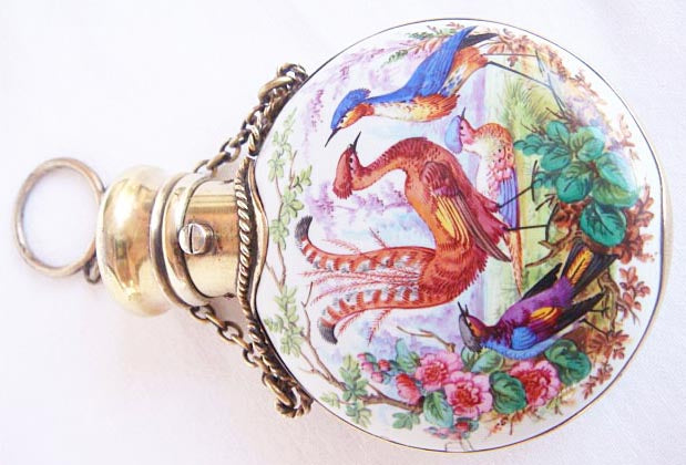 Superb Perfume Scent Bottle Hand painted Enamel Chatelaine  (2922)