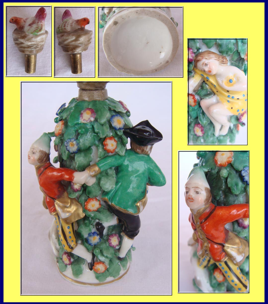 Antique Porcelain Perfume Scent Bottle Figures Dog Chicken Games (3823)