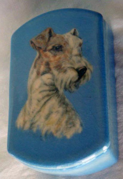 Antique Rookwood Ceramic Jewelry Tool Box painted Fox Terrier F King (3636)
