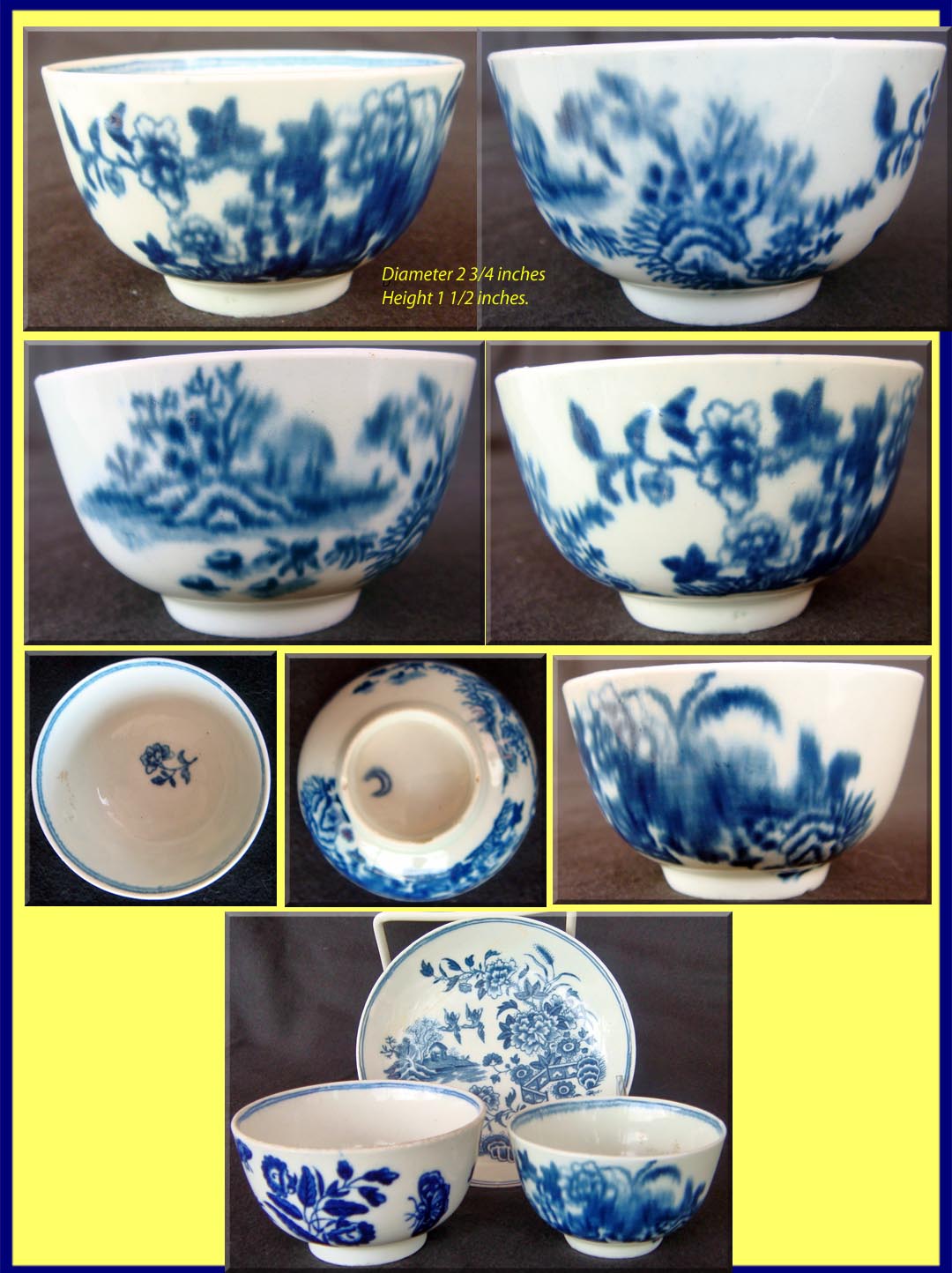 Antique Georgian Worcester Dr Wall Porcelain Tea Bowl Saucer (3694)