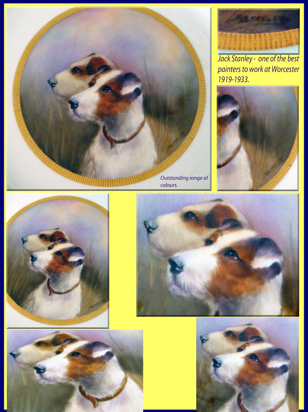Antique Royal Worcester Plate Painting Dog Gilding Signed Stanley (3781)