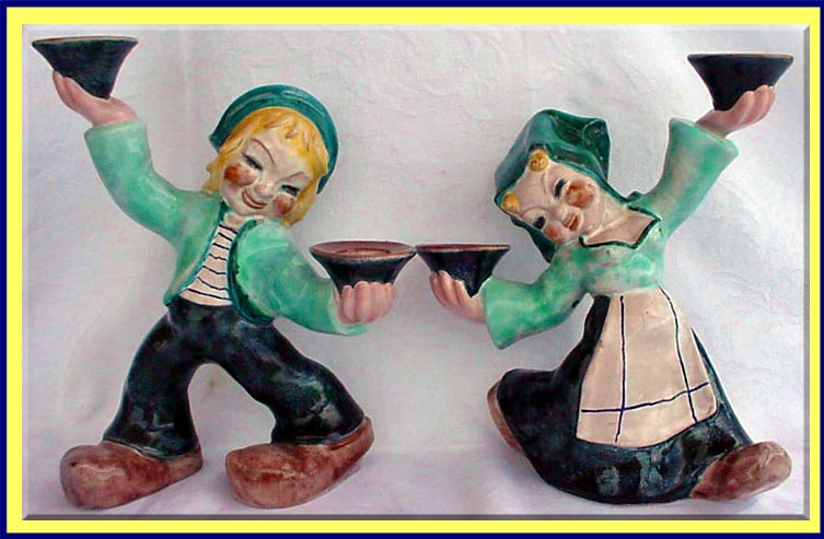 Antique Wien Art Deco Ceramic Figural boy and Girl Candlesticks (2962)