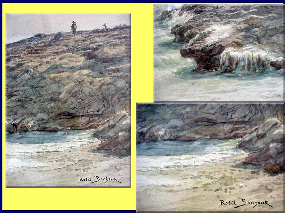 ROSA BONHEUR Painting Seascape Original Signed watercolor  (3013)