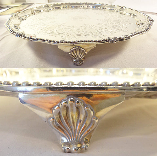 Antique Victorian Sterling Silver Footed Tray J&J Angell London Armorial (5285)