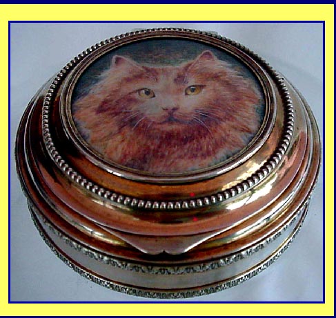 antique French silver box miniature painting portrait cat