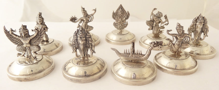 Antique Place Card Menu Holders Sterling Silver Siam Hindu Figures (5415)