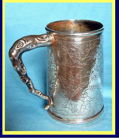 Antique Chinese Export Silver Christening Mug Tankard Shagreen Case (4749)