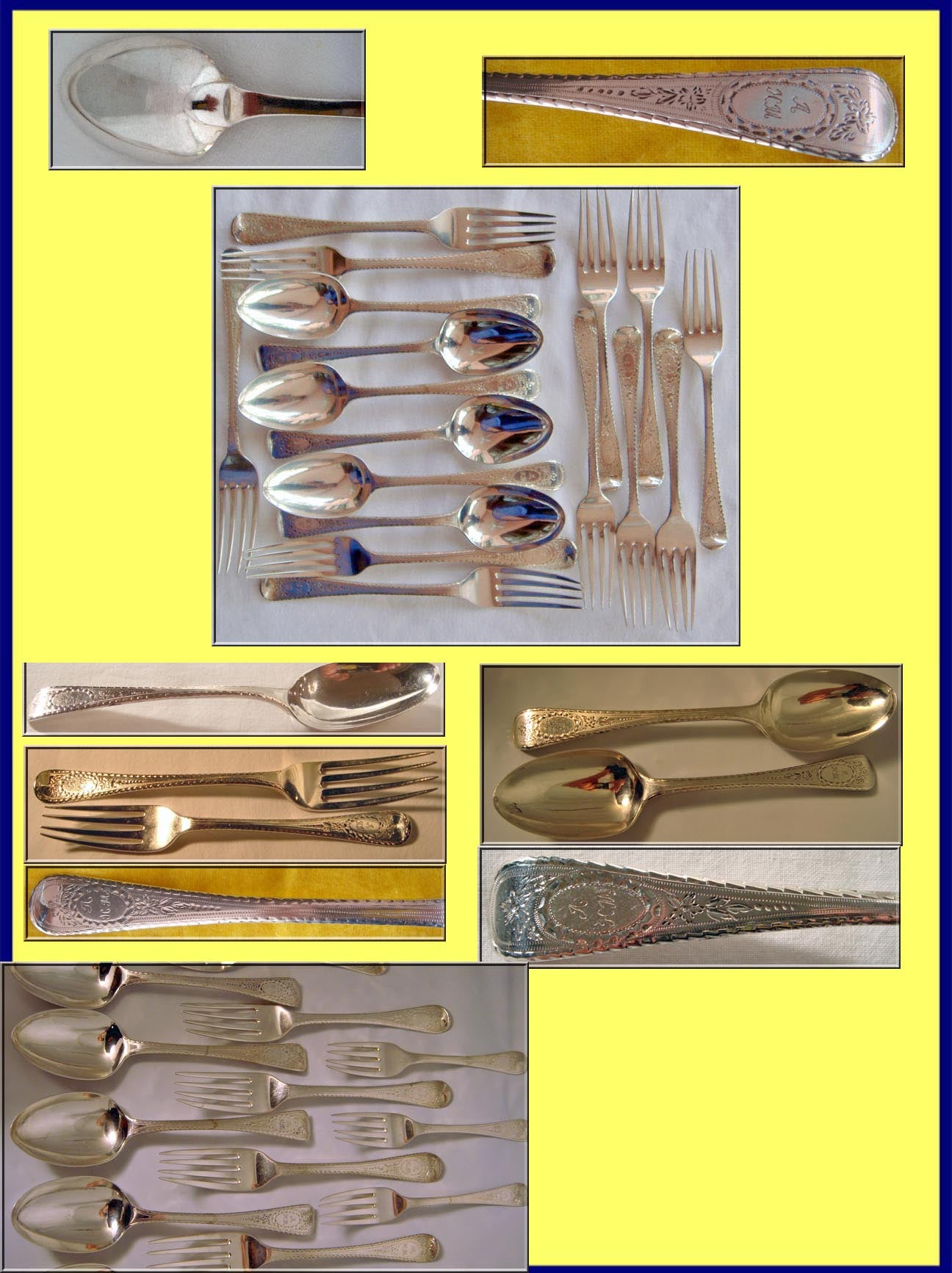 Antique Georgian Flatware Cutlery 17PC Sterling Silver Forks Spoons (3708)