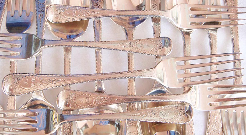 Antique Georgian Flatware Cutlery 17PC Sterling Silver Forks Spoons (3708)