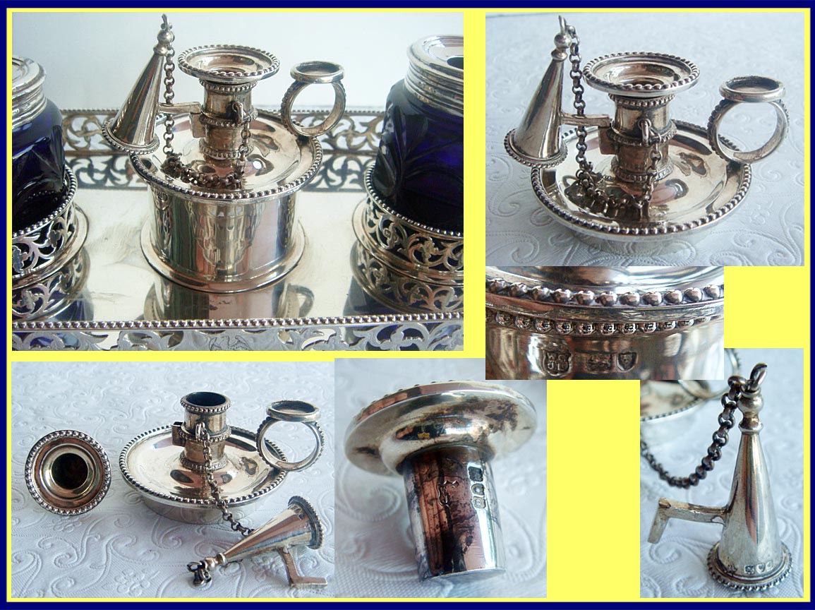 Antique Sterling Silver, Cobalt Glass Desk set Goldsmiths & Silversmiths Co. (4901)