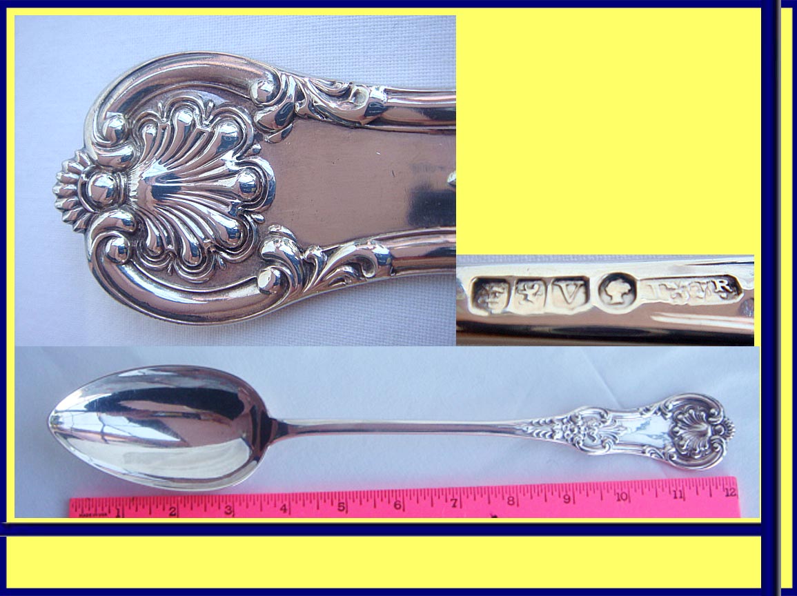 Antique Pair c1840 Scotland Sterling Silver long Stufffing Spoons (4509)