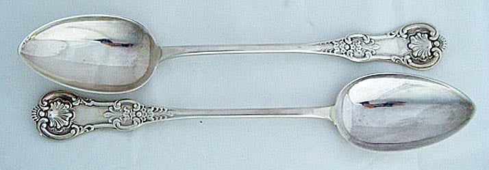 Antique Pair c1840 Scotland Sterling Silver long Stufffing Spoons (4509)