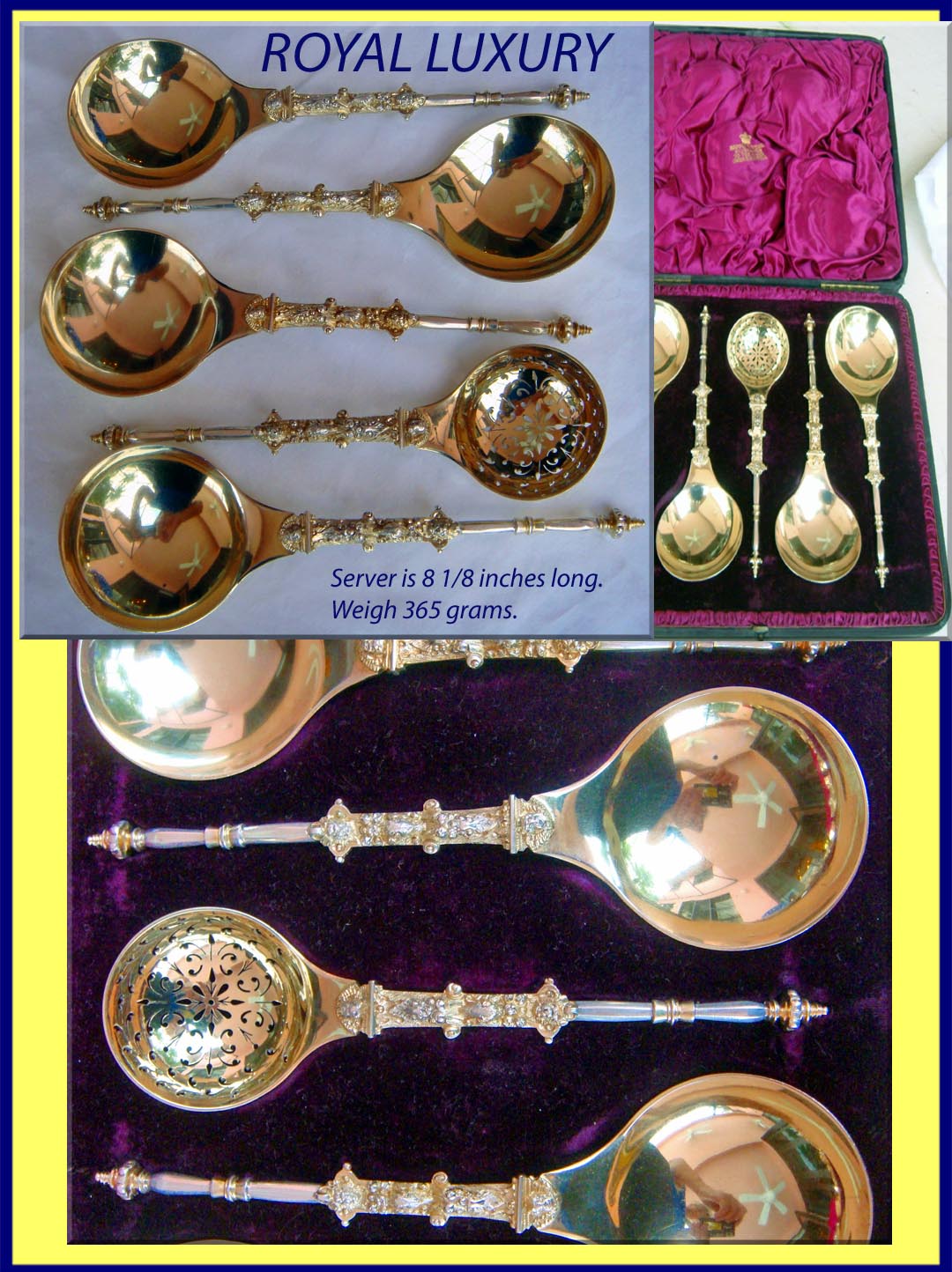 Antique Victorian Sterling Silver Gilt Fruit Serving Set (725)