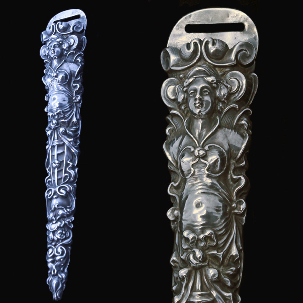 Unger Bros Sterling Silver Etui Bodkin Case Antique Nouveau figural sewing (5092)